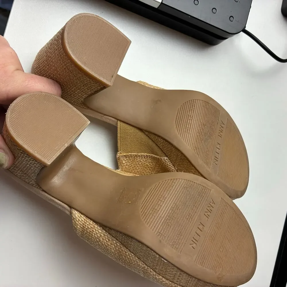 Anne Klein Payge Raffia Block Platform Heels Slip On Sandals 7.5 iFlex Stretch